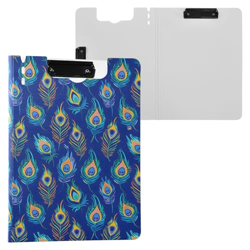 Klemmbrettmappe mit Pfauenfedern, blau, A4-Größe, Ordner-Klemmbrett mit Stiftschlitz, für Büro, Schule Klemmbrettmappe mit Pfauenfedern, blau, A4-Größe, Ordner-Klemmbrett mit Stiftschlitz, für Büro, Schule von Reiacy