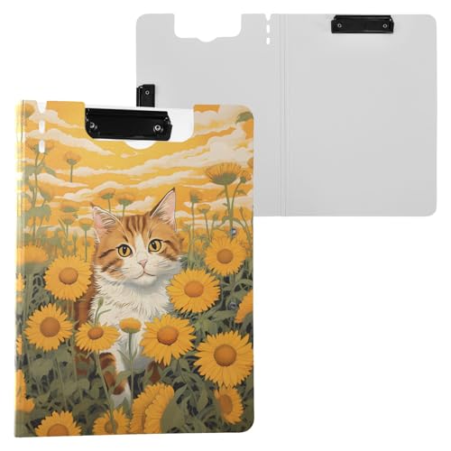 Klemmbrettmappe mit Sonnenblume und orangefarbener Katze, A4-Größe, Ordner-Klemmbrett mit Stiftschlitz, für Büro, Schule von Reiacy