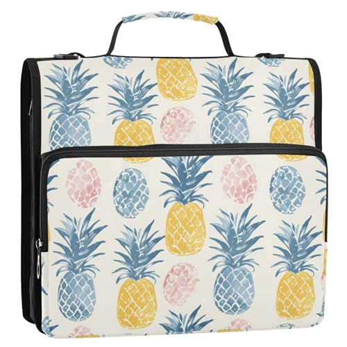 Kreativer Cartoon-Ananas-Stil 3-Ringbuch mit Reißverschluss, Organizer mit Schultergurt und Griff für Schule, Büro von Reiacy