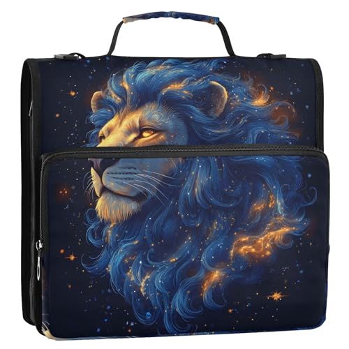 Lion Universe 3-Ringbuch mit Reißverschluss, Organizer mit Schultergurt und Griff, für Schule, Büro von Reiacy
