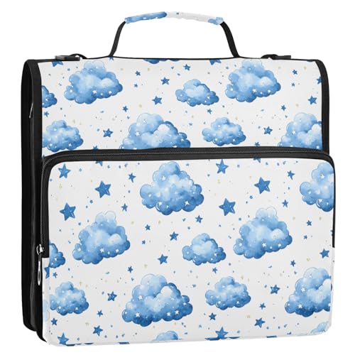 Lovely Blue Stars and Cloud 3-Ringbuch mit Reißverschluss, Organizer mit Schultergurt und Griff, für Schule, Büro von Reiacy