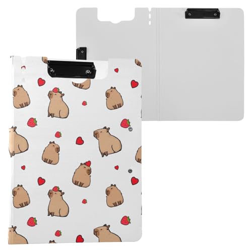 Lovely Capybara Klemmbrettmappe mit Erdbeerweiß, A4-Größe, Ordner-Klemmbrett mit Stiftschlitz, für Büro, Schule von Reiacy