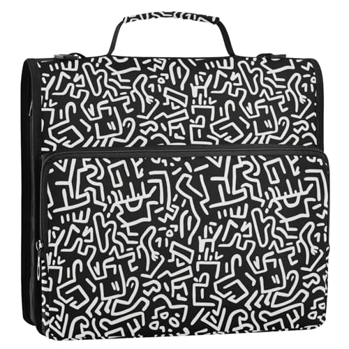 Lustige weiße Graffiti-3-Ringbuch-Organizer-Tasche mit Reißverschluss und Schultergurt und Griff für Schule, Büro von Reiacy