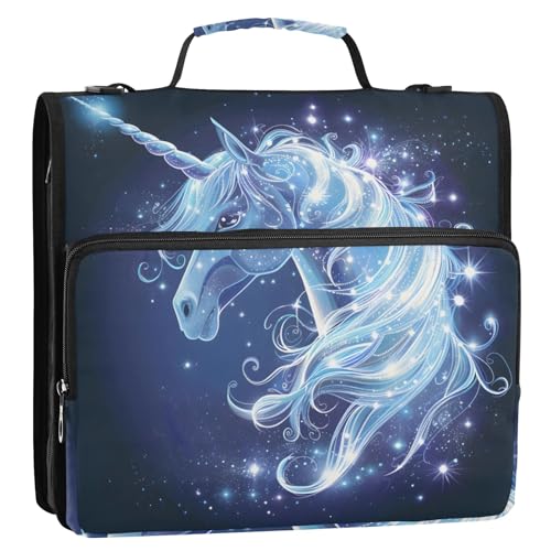 Magic Blue Unicorn 3-Ringbuch mit Reißverschluss, Organizer mit Schultergurt und Griff, für Schule, Büro von Reiacy