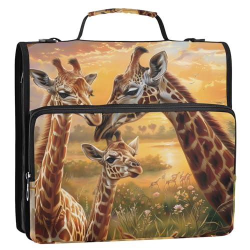 Mutter und Baby Giraffen, 3-Ringbuch, Reißverschluss, Organizer, Tasche mit Schultergurt und Griff, für Schule, Büro von Reiacy