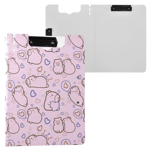 Niedliche Capybara mit Herzen, rosa Klemmbrett-Mappe, A4-Größe, Ordner-Klemmbrett mit Stiftschlitz, für Büro, Schule von Reiacy