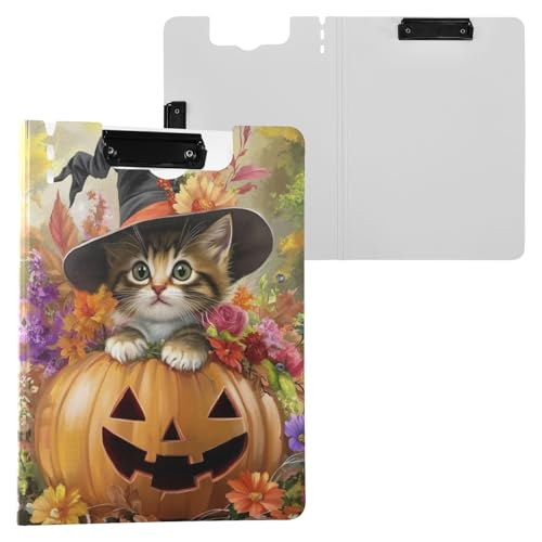 Niedliche Halloween-Kürbis-Katzen-Klemmbrett-Mappe, A4-Größe, Ordner-Klemmbrett mit Stifthalter, für Büro, Schule von Reiacy