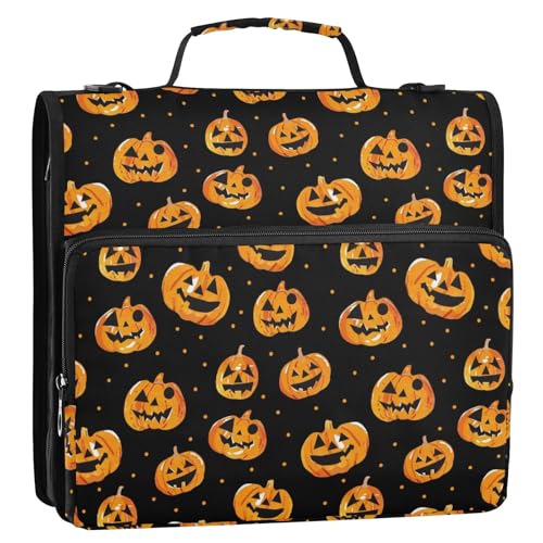 Niedliche Halloween-Kürbisse, 3-Ringbuch, Reißverschluss, Organizer, Tasche mit Schultergurt und Griff, für Schule, Büro von Reiacy