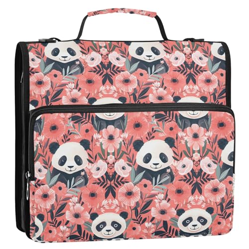 Niedlicher Panda mit roten Blumen, 3-Ringbuch, Reißverschluss, Organizer mit Schultergurt und Griff, für Schule, Büro von Reiacy
