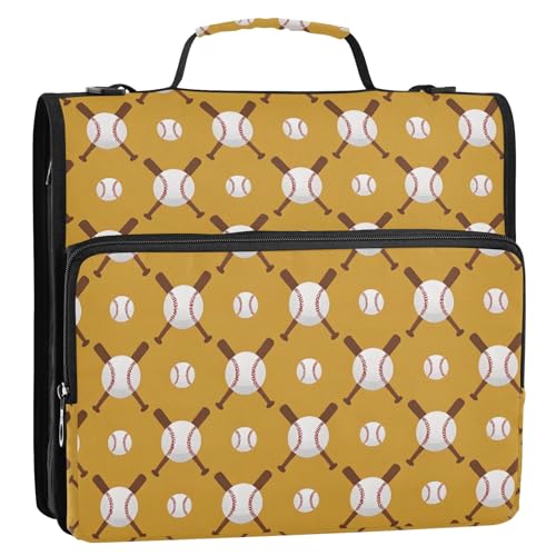 Niedliches Baseballschläger-Muster, 3-Ringbuch, Reißverschluss, Organizer, Tasche mit Schultergurt und Griff, für Schule, Büro von Reiacy
