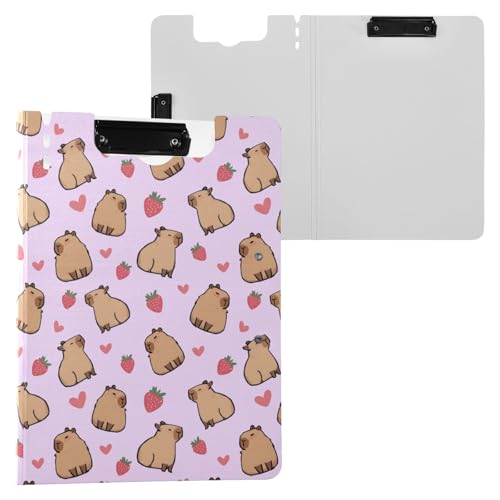 Niedliches Capybara mit Erdbeerherzen, violettes Klemmbrett, A4-Größe, Ordner-Klemmbrett mit Stiftschlitz, für Büro, Schule von Reiacy
