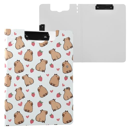 Niedliches Capybara mit Erdbeerherzen Klemmbrettmappe A4 Größe Ordner Klemmbrett mit Stiftschlitz für Büro Schule von Reiacy