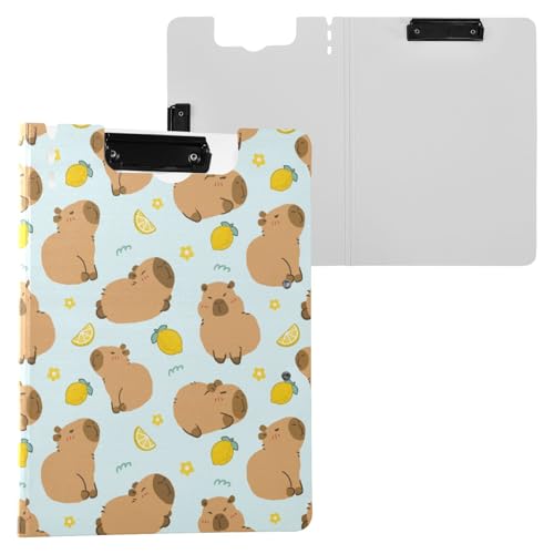 Niedliches Klemmbrett mit Capybara- und Zitronenmotiv, A4-Größe, Ordner-Klemmbrett mit Stiftschlitz, für Büro, Schule von Reiacy