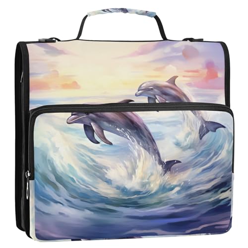 Ocean Delphin 3-Ringbuch, Reißverschluss, Organizer mit Schultergurt und Griff, für Schule, Büro von Reiacy