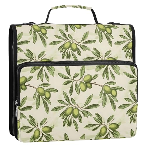 Olives Prints 3-Ringbuch, Reißverschluss, Organizer, Tasche mit Schultergurt und Griff, für Schule, Büro von Reiacy