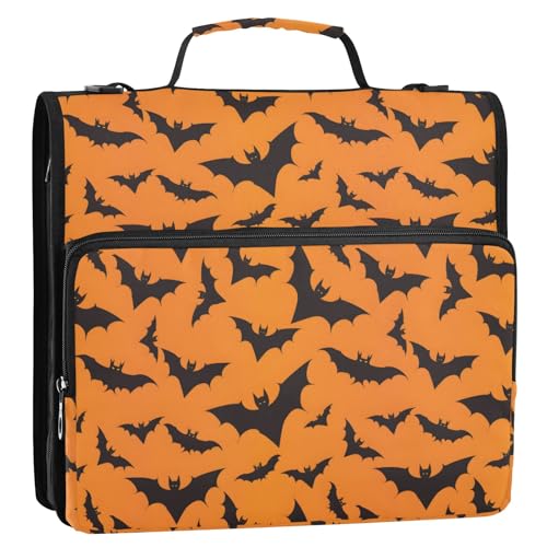 Orangefarbene Halloween-Fledermaus-3-Ringbuch-Organizer-Tasche mit Schultergurt und Griff für Schule, Büro von Reiacy
