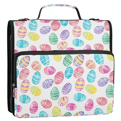 Ostereier-Motiv, 3-Ringbuch, Reißverschluss, Organizer, Tasche mit Schultergurt und Griff, für Schule, Büro von Reiacy
