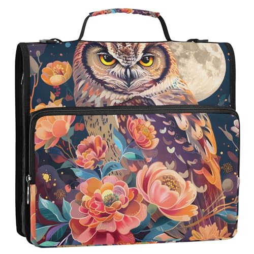 Owl Moon Bunte Blume 3-Ringbuch Reißverschluss Ordner Organizer Tasche mit Schultergurt und Griff für Schule Büro von Reiacy