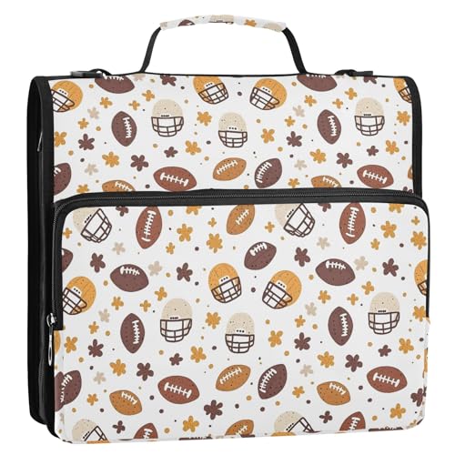 Rcartoon Ugby Blumenmuster, 3-Ringbuch, Reißverschluss, Organizer, Tasche mit Schultergurt und Griff, für Schule, Büro von Reiacy