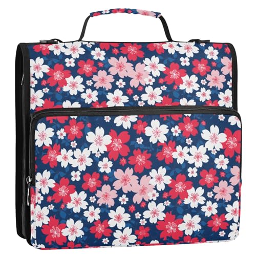 Red Cherry Blossoms 3-Ringbuch mit Reißverschluss, Organizer mit Schultergurt und Griff, für Schule, Büro von Reiacy