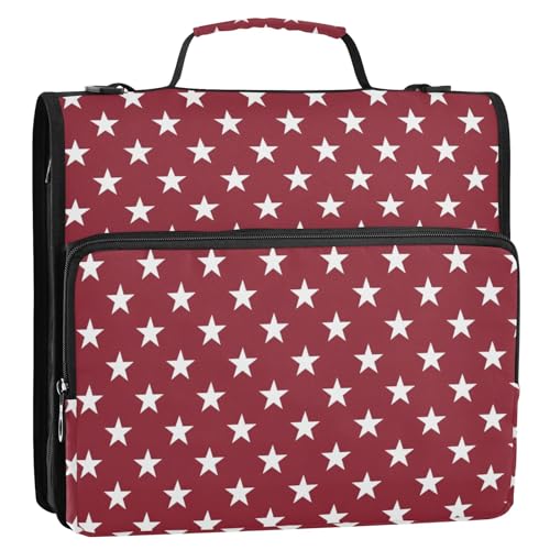 Red Stars Prints 3-Ringbuch, Reißverschluss, Organizer, Tasche mit Schultergurt und Griff, für Schule, Büro von Reiacy