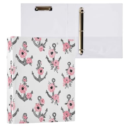 Reiacy Anchor Ringbuch, Pink Rose, 3-Ring-Ordner mit 3 Ringen, A4, mit Clip, hält 200 Blatt, großer D-Ring-Aktenordner für Zuhause, Schule, Bürobedarf von Reiacy