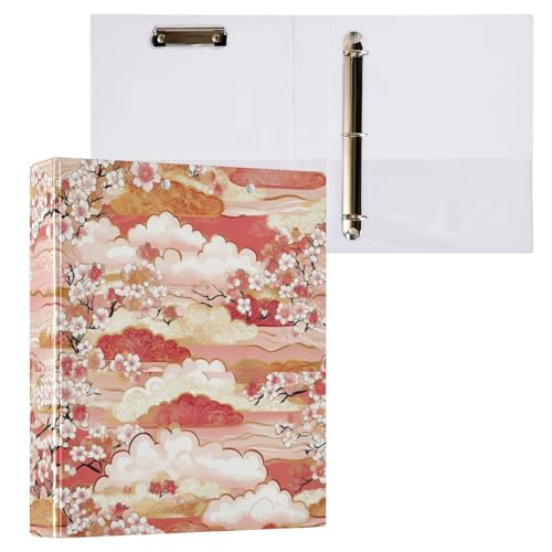 Reiacy Jap Cloud Ringbuch, Kirschblüte, 3-Ring, A4, mit Clip, hält 200 Blatt, großer D-Ring-Aktenordner für Zuhause, Schule, Bürobedarf von Reiacy