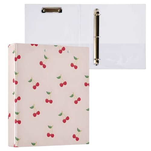 Reiacy Pinky Cherry Ringbuch mit 3 Ringen, A4, mit Clip, hält 200 Blatt, großer D-Ring-Aktenordner für Zuhause, Schule, Bürobedarf von Reiacy