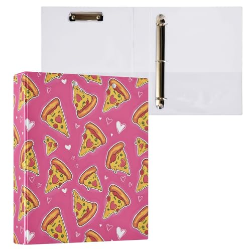 Reiacy Pinky Love Pizza-Ringbuch mit 3 Ringen, A4, mit Clip, hält 200 Blatt, großer D-Ring-Aktenordner für Zuhause, Schule, Bürobedarf von Reiacy