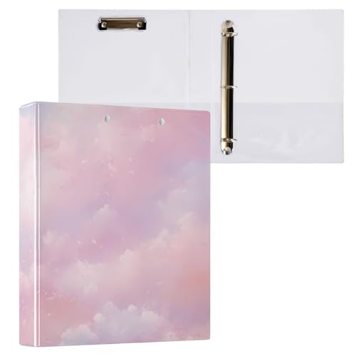 Reiacy Pinky Sky Ringbuch mit 3 Ringen, A4, mit Clip, hält 200 Blatt, großer D-Ring-Aktenordner für Zuhause, Schule, Bürobedarf von Reiacy