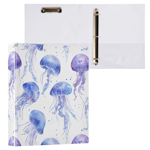 Reiacy Ringbuch, Aquarell-Quallen, 3-Ring-A4-Ordner mit Clip, hält 200 Blatt, großer D-Ring-Aktenordner für Zuhause, Schule, Büro von Reiacy