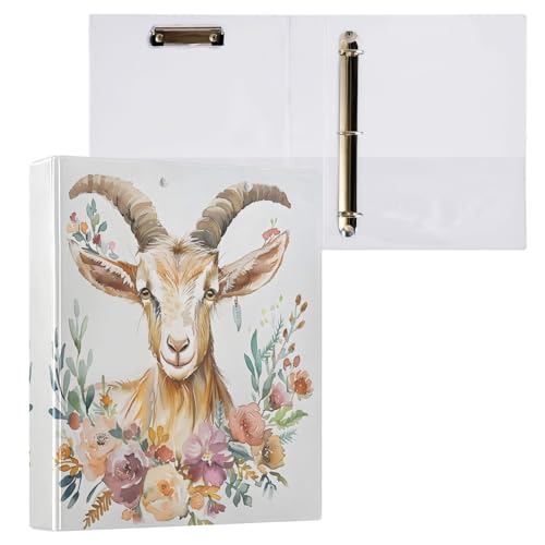 Reiacy Ringbuch, Aquarell-Ziegenblumen, 3-Ring-Ordner mit 3 Ringen, A4, mit Clip, hält 200 Blatt, großer D-Ring-Aktenordner für Zuhause, Schule, Bürobedarf von Reiacy