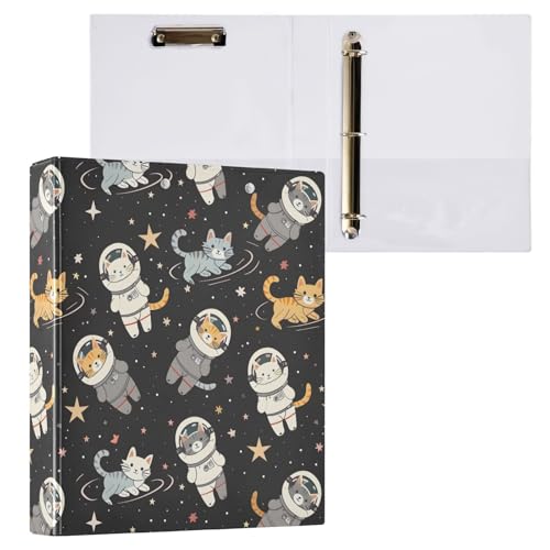 Reiacy Ringbuch, Astronautenkatzen, 3-Ring-A4-Ordner mit Clip, hält 200 Blatt, großer D-Ring-Aktenordner für Zuhause, Schule, Bürobedarf von Reiacy
