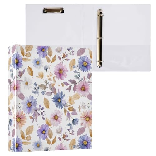 Reiacy Ringbuch, Blumen, bunte Blätter, 3-Ring-Ordner mit 3 Ringen, A4, mit Clip, hält 200 Blatt, großer D-Ring-Aktenordner für Zuhause, Schule, Büro von Reiacy