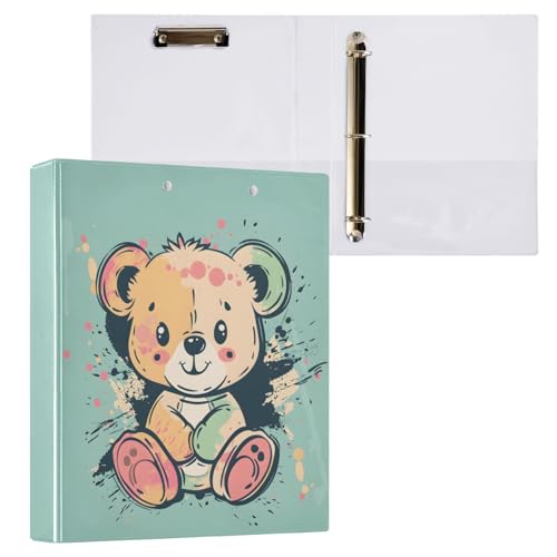 Reiacy Ringbuch, Cartoon-Bär, 3-Ring-A4-Ordner mit Clip, hält 200 Blatt, großer D-Ring-Aktenordner für Zuhause, Schule, Bürobedarf von Reiacy