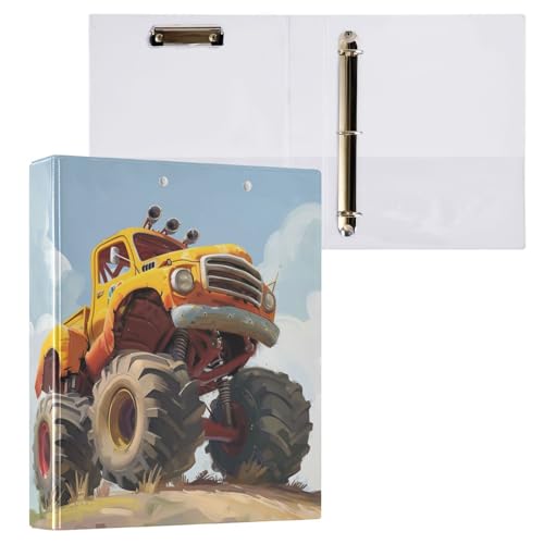 Reiacy Ringbuch, Cartoon-Monster-Truck, 3-Ring-A4-Ordner mit Clip, hält 200 Blatt, großer D-Ring-Aktenordner für Zuhause, Schule, Bürobedarf von Reiacy
