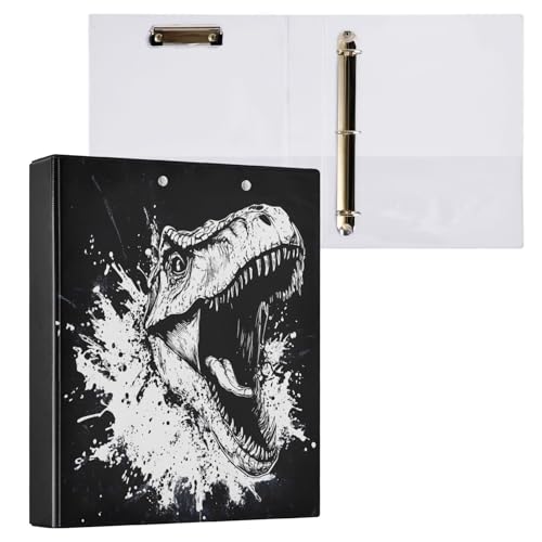 Reiacy Ringbuch, Dinosaurierkopf, schwarz, 3-Ring-A4-Ordner mit Clip, hält 200 Blatt, großer D-Ring-Aktenordner für Zuhause, Schule, Bürobedarf von Reiacy