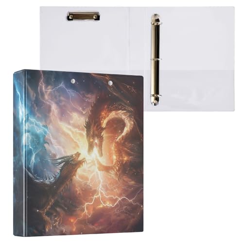 Reiacy Ringbuch, Dragon Ice Fire 3-Ring-Ordner mit 3 Ringen, A4, mit Clip, hält 200 Blatt, großer D-Ring-Aktenordner für Zuhause, Schule, Bürobedarf von Reiacy