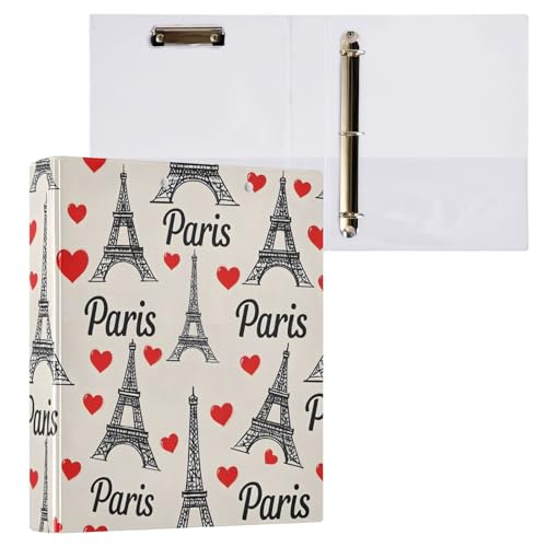 Reiacy Ringbuch, Eiffelturm Paris Herzen, 3-Ring, A4, Ordner mit Clip, hält 200 Blatt, großer D-Ring-Aktenordner für Zuhause, Schule, Bürobedarf von Reiacy