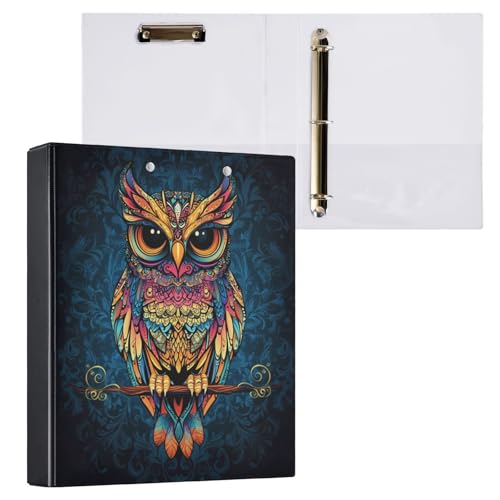 Reiacy Ringbuch, Eule, Boho, ethnisch, 3-Ring, A4, Ordner mit Clip, hält 200 Blatt, großer D-Ring-Aktenordner für Zuhause, Schule, Bürobedarf von Reiacy