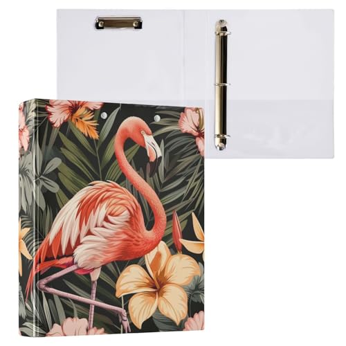 Reiacy Ringbuch, Flamingo-Blumen, 3-Ring-Ordner mit 3 Ringen, A4, mit Clip, hält 200 Blatt, großer D-Ring-Aktenordner für Zuhause, Schule, Bürobedarf von Reiacy
