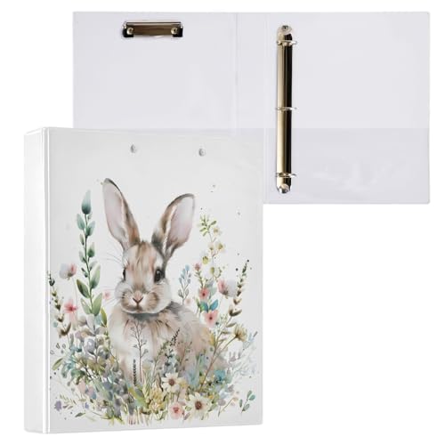 Reiacy Ringbuch, Hase, Blumenmuster, 3-Ring, A4-Ordner mit Clip, hält 200 Blatt, großer D-Ring-Aktenordner für Zuhause, Schule, Bürobedarf von Reiacy