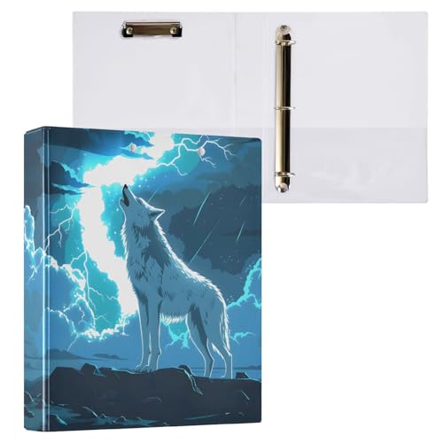 Reiacy Ringbuch, Howl Wolf Lightning 3-Ring, A4-Ordner mit Clip, hält 200 Blatt, großer D-Ring-Aktenordner für Zuhause, Schule, Bürobedarf von Reiacy