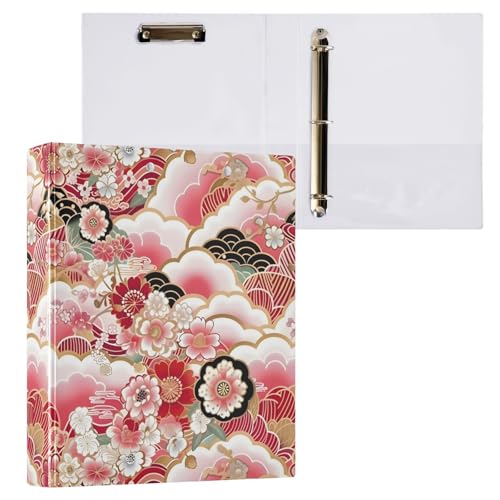 Reiacy Ringbuch, Jap Pink Flower 3-Ring, A4, Ordner mit Clip, hält 200 Blatt, großer D-Ring-Aktenordner für Zuhause, Schule, Bürobedarf von Reiacy