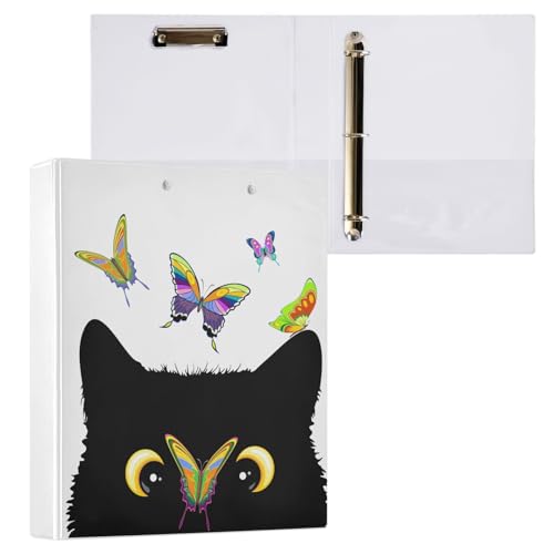 Reiacy Ringbuch, Katze mit Schmetterling, 3-Ring, A4-Ordner mit Clip, hält 200 Blatt, großer D-Ring-Aktenordner für Zuhause, Schule, Bürobedarf von Reiacy