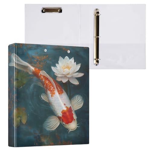 Reiacy Ringbuch, Koi-Fisch-Lotus, 3-Ring-Ordner mit 3 Ringen, A4, mit Clip, hält 200 Blatt, großer D-Ring-Aktenordner für Zuhause, Schule, Bürobedarf von Reiacy