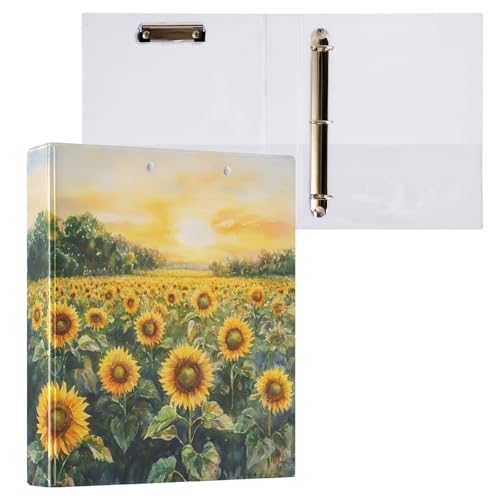 Reiacy Ringbuch, Kunst-Sonnenblumenfeld, 3-Ring-A4-Ordner mit Clip, hält 200 Blatt, großer D-Ring-Aktenordner für Zuhause, Schule, Bürobedarf von Reiacy