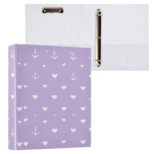 Reiacy Ringbuch, Lavendel, Herzanker, 3-Ring, A4, Ordner mit Clip, hält 200 Blatt, großer D-Ring-Aktenordner für Zuhause, Schule, Bürobedarf von Reiacy