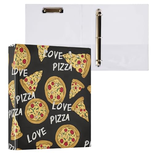 Reiacy Ringbuch, Love Pizza, schwarz, 3-Ring-A4-Ordner mit Clip, hält 200 Blatt, großer D-Ring-Aktenordner für Zuhause, Schule, Bürobedarf von Reiacy