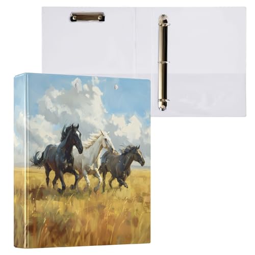 Reiacy Ringbuch, Pferde Gallop Meadow 3-Ring, A4-Ordner mit Clip, hält 200 Blatt, großer D-Ring-Aktenordner für Zuhause, Schule, Bürobedarf von Reiacy